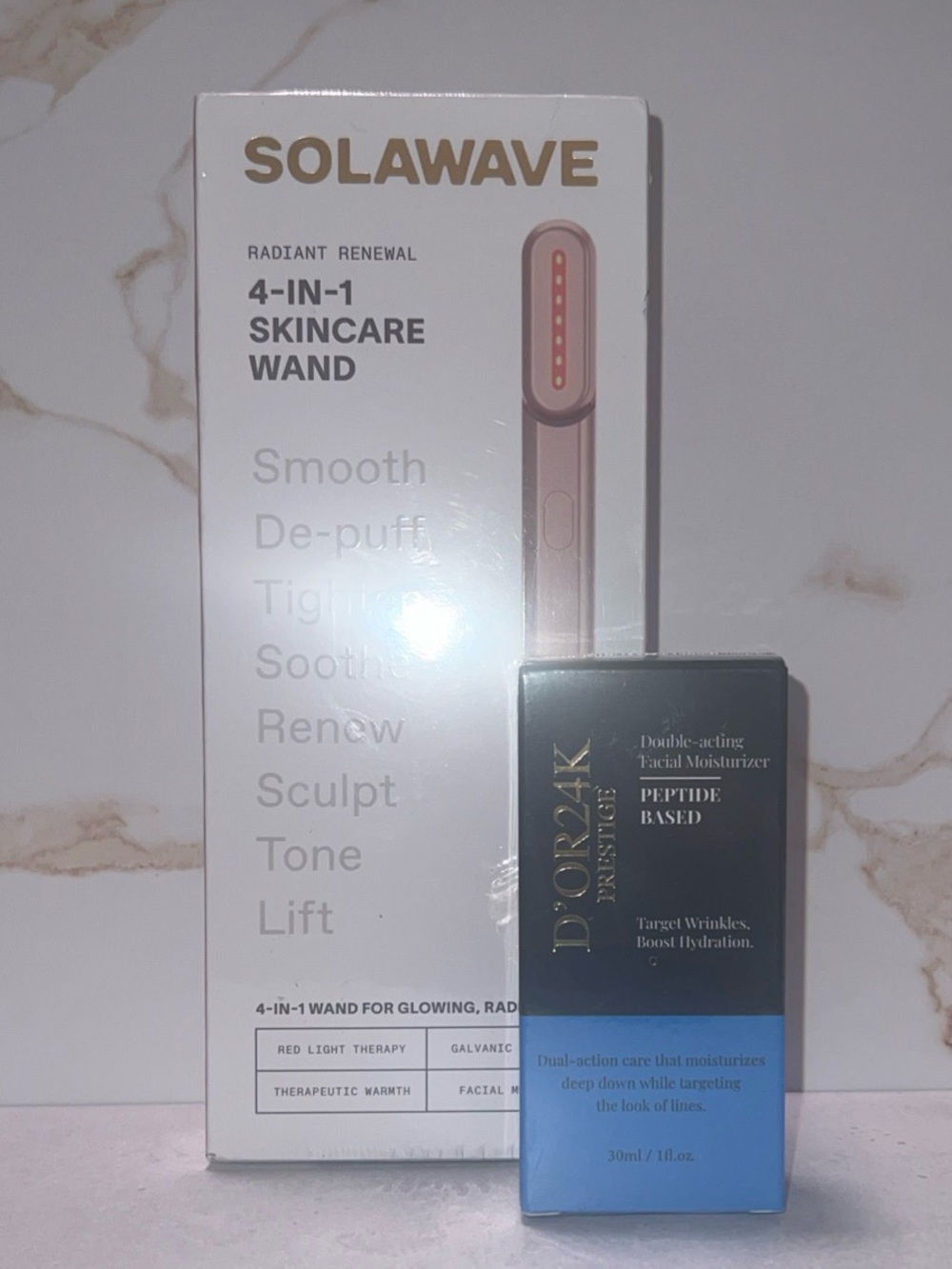 SOLAWAVE 4-in-1 Skincare Wand with D'OR24K Peptide Moisturizer - Pink & Blue
